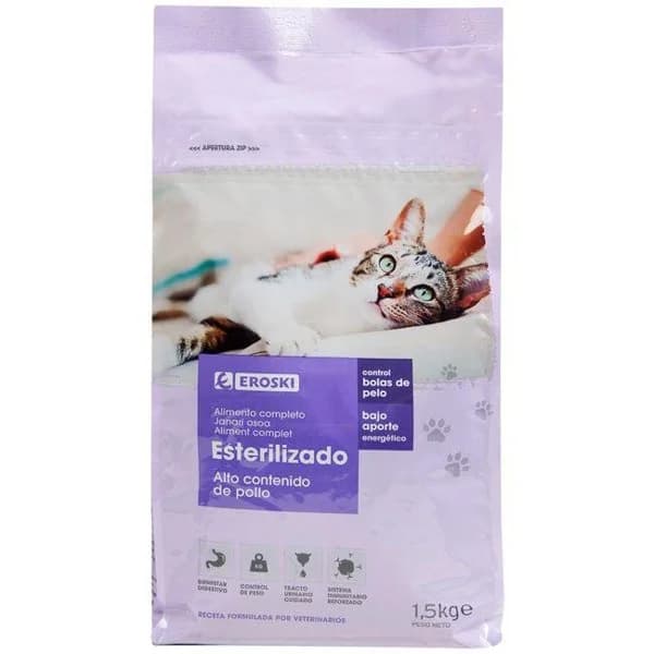 Alimento gato esterilizado EROSKI, saco 1,5 kg - 1 ud - Imagen del producto en Findit