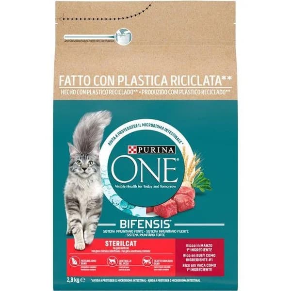 Alimento de buey para gato esterilizado ONE, saco 2,8 kg - 1 ud - Imagen del producto en Findit