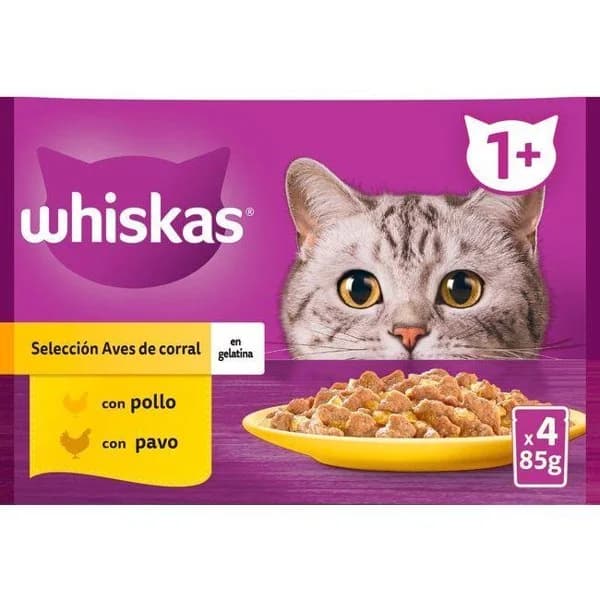 Gelatina de aves para gato WHISKAS, pack 4x85 g - 1 ud - Imagen del producto en Findit