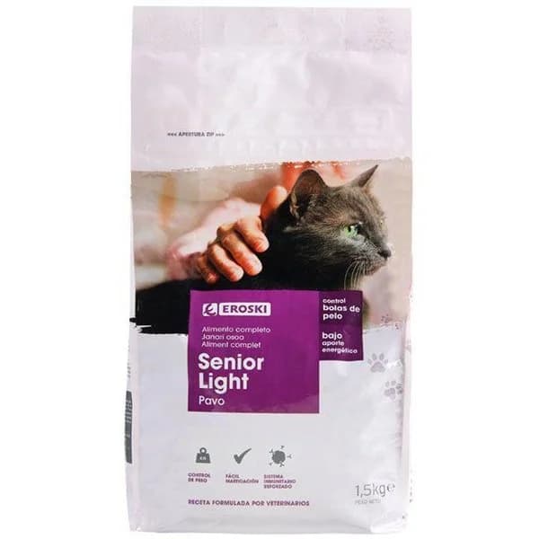 Alimento gato senior EROSKI, saco 1,5 kg - 1 ud - Imagen del producto en Findit
