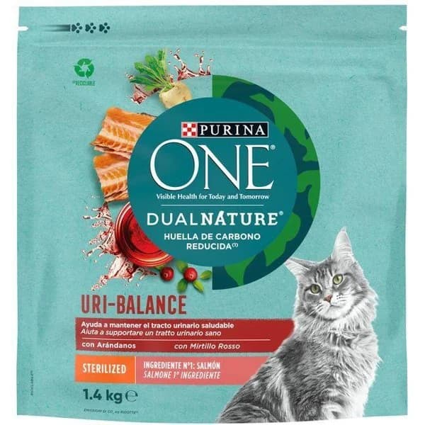 Alimento gato esterilizado spirulina salmón ONE, sacco 1,4 kg - 1 ud - Imagen del producto en Findit