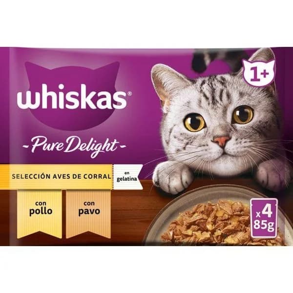 Gelatina de aves delight para gato WHISKAS, pack 4x85 g - 1 ud - Imagen del producto en Findit