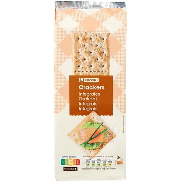 Crackers integrales EROSKI, paquete 250 g - 1 ud - Imagen del producto en Findit