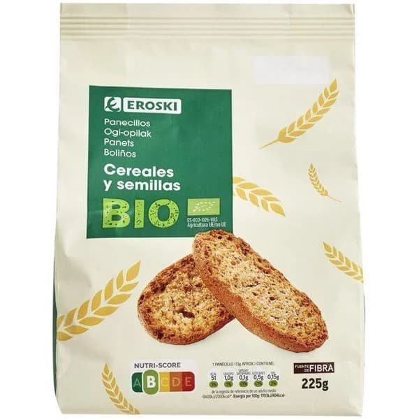 Panecillo de cereales-semillas EROSKI BIO, paquete 225 g - 1 ud - Imagen del producto en Findit