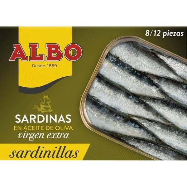 Sardinilla en aceite de oliva virgen extra ALBO, lata 107 g - 1 ud - Imagen del producto en Findit