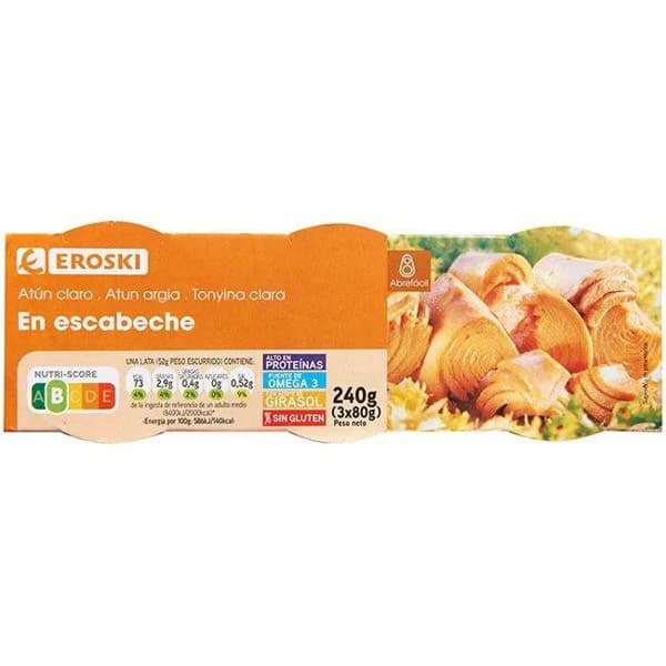 Atún claro en escabeche EROSKI, pack 3x80 g - 1 ud - Imagen del producto en Findit