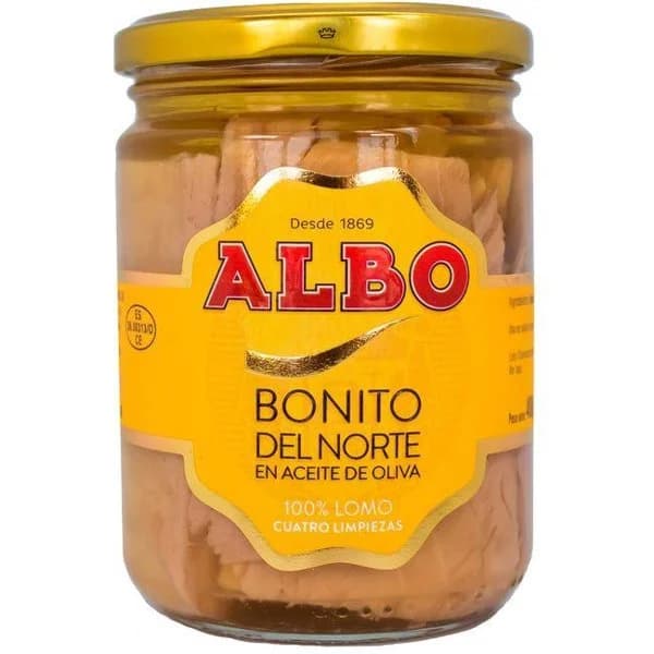 Bonito del norte en aceite de oliva ALBO, frasco 400 g - 1 ud - Imagen del producto en Findit