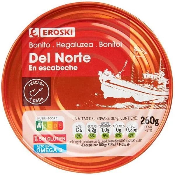 Bonito en escabeche EROSKI, lata 266 g - 1 ud - Imagen del producto en Findit