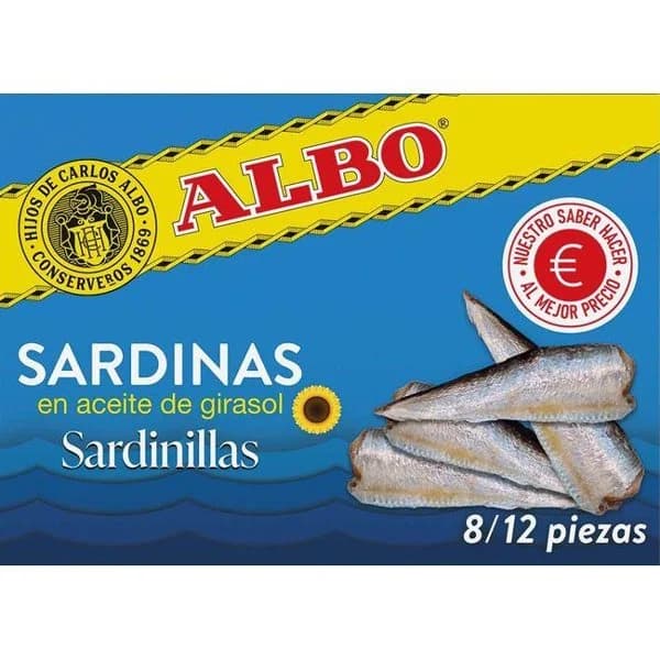 Sardinilla en aceite de girasol ALBO, lata 105 g - 1 ud - Imagen del producto en Findit