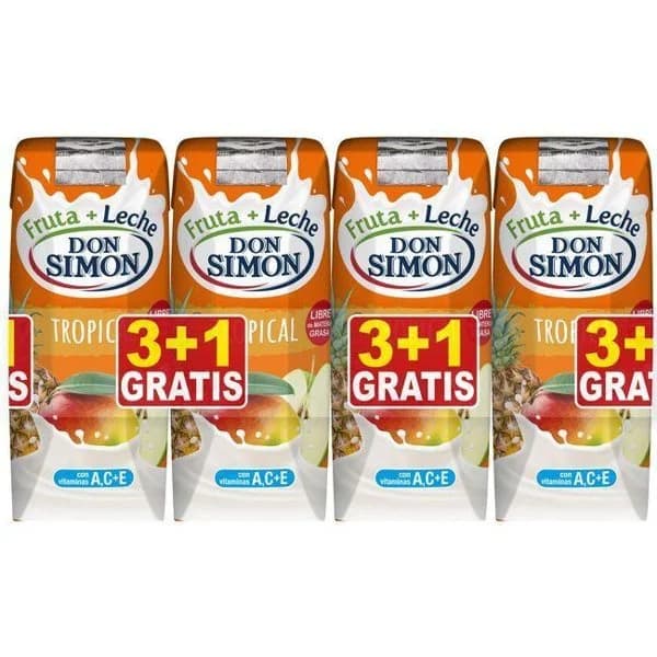 Lactozumo tropical sin azúcar DON SIMON, pack 3+1x330 ml - 1 ud - Imagen del producto en Findit