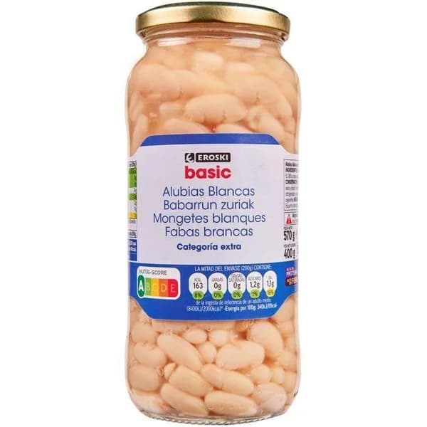 Alubia blanca cocida EROSKI BASIC, frasco 400 g - 1 ud - Imagen del producto en Findit