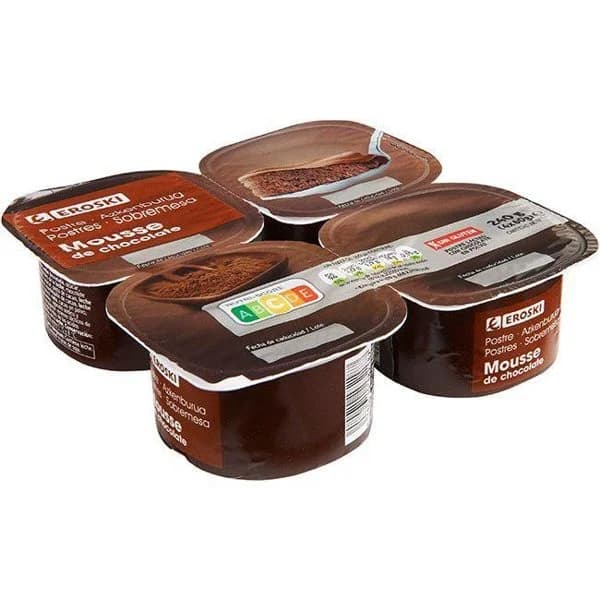 Mousse de chocolate EROSKI, pack 4x60 g - 0.24 kg - Imagen del producto en Findit