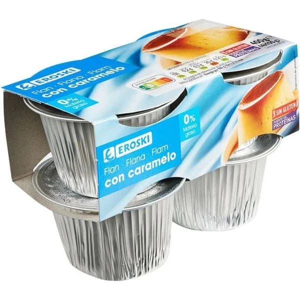 Flan de huevo 0% EROSKI, pack 4x100 g - 1 ud - Imagen del producto en Findit