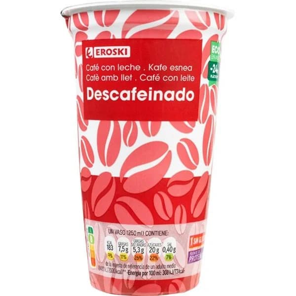 Café descafeinado EROSKI, vaso 250 ml - 1 ud - Imagen del producto en Findit