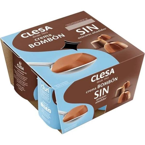 Crema bombón sin azúcar añadido CLESA, pack 4x125 g - 1 ud - Imagen del producto en Findit