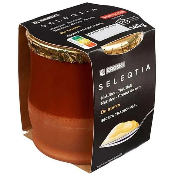 Natillas de huevo Eroski SELEQTIA, tarro de barro 140 g - 1 ud - Imagen del producto en Findit
