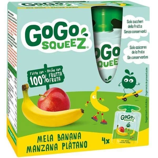 Fruta triturada manzana-plátano 100% GOGO SQUEEZ, doypack 4x90 g - 1 ud - Imagen del producto en Findit