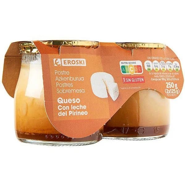 Postre de queso de leche de Pirineos EROSKI, pack 2x125 g - 1 ud - Imagen del producto en Findit