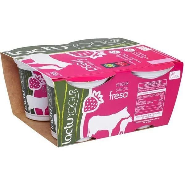 Yogur sabor fresa LACTUYOGUR, pack 4x125 g - 1 ud - Imagen del producto en Findit