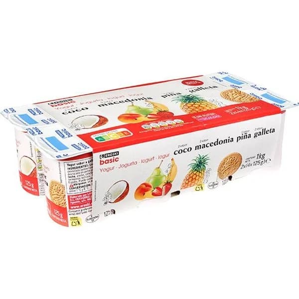 Yog.sabor coco-maced-piña-galleta EROSKI basic, pack 8x125g - 1 ud - Imagen del producto en Findit