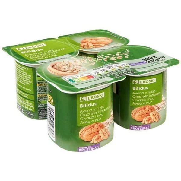 Bífidus con avena-nuez EROSKI, pack 4x125 g - 1 ud - Imagen del producto en Findit