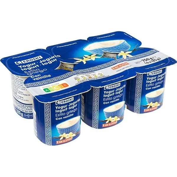 Yogur griego con vainilla EROSKI, pack 6x125 g - 1 ud - Imagen del producto en Findit