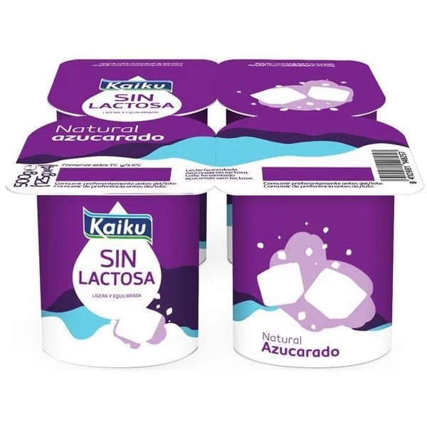 Yogur natural azucarado sin lactosa KAIKU, pack 4x125 g - 1 ud - Imagen del producto en Findit
