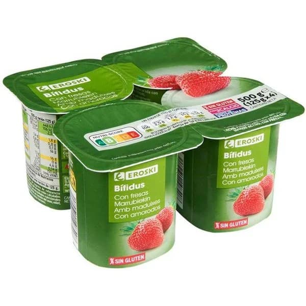 Bífidus con fresas EROSKI, pack 4x125 g - 1 ud - Imagen del producto en Findit