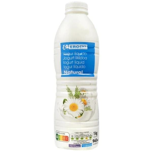 Yogur líquido natural EROSKI, botella 1 litro - 1 ud - Imagen del producto en Findit