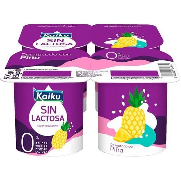 Preparado lácteo sin lactosa 0% con piña KAIKU, pack 4x125 g - 1 ud - Imagen del producto en Findit