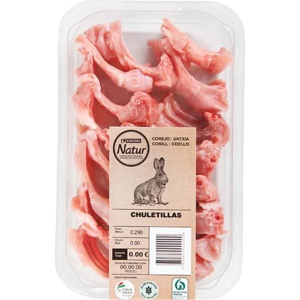 Chuletillas conejo Euskaluntxia EROSKI Natur, bandeja aprox. 310 g - 1 ud - Imagen del producto en Findit
