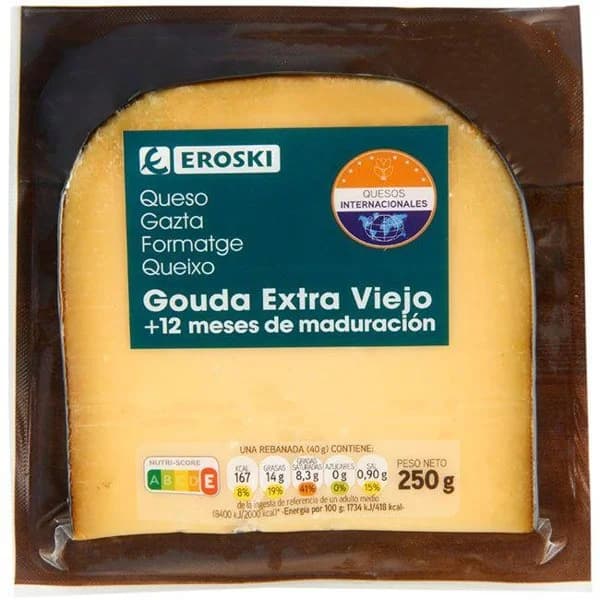 Queso Old Gouda EROSKI, cuña 250 g - 1 ud - Imagen del producto en Findit
