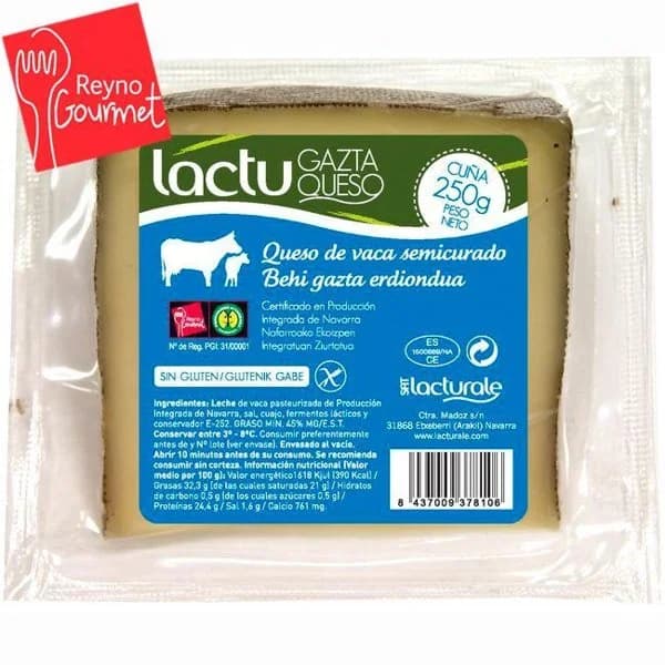 Queso semicurado de vaca LACTURALE, cuña 250 g - 1 ud - Imagen del producto en Findit