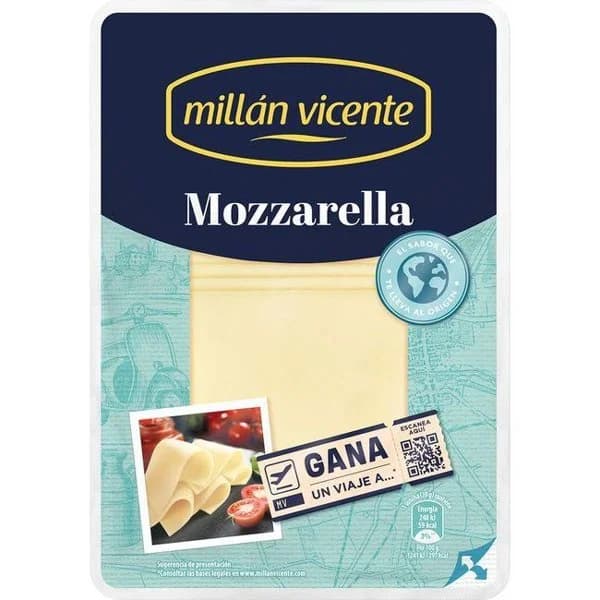 Queso Mozzarella MILLAN VICENTE, lonchas, bandeja 140 g - 1 ud - Imagen del producto en Findit
