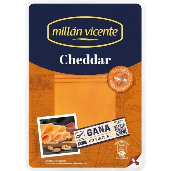 Queso Cheddar MILLAN VICENTE, lonchas, bandeja 140 g - 1 ud - Imagen del producto en Findit