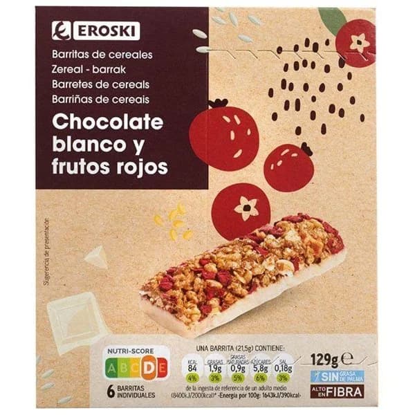 Barritas cereales con frutos rojos EROSKI, caja 129 g - 1 ud - Imagen del producto en Findit