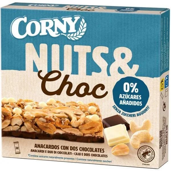 Barrita de anacardos y chocolate CORNY NUTS&CHOC, pack 3x32 g - 1 ud - Imagen del producto en Findit