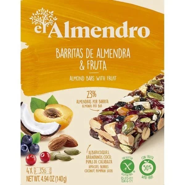 Barritas de almendra y fruta EL ALMENDRO, pack 4x35 g - 1 ud - Imagen del producto en Findit