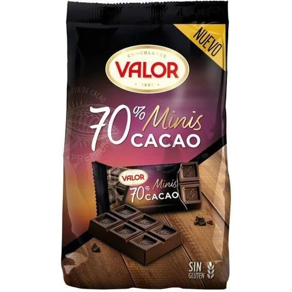 Mini tabletas de chocolate negro 70% VALOR, bolsa 200 g - 1 ud - Imagen del producto en Findit