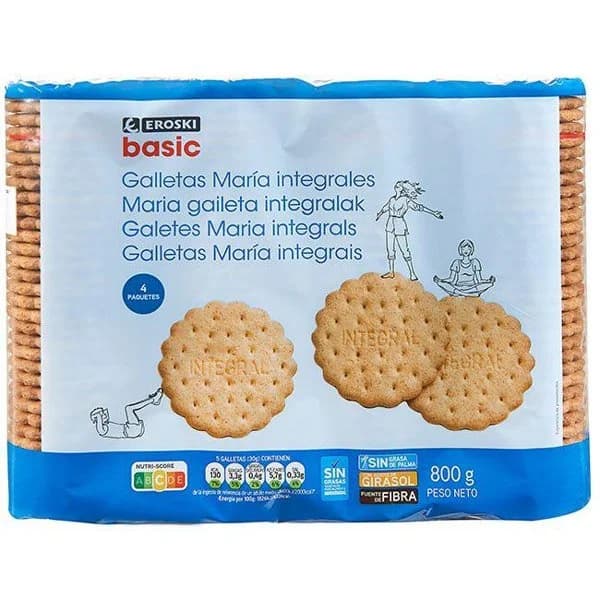 Galleta integral EROSKI basic, pack 4x200 g - 1 ud - Imagen del producto en Findit