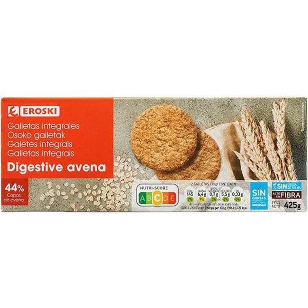Galleta Digestive con avena EROSKI, caja 425 g - 1 ud - Imagen del producto en Findit
