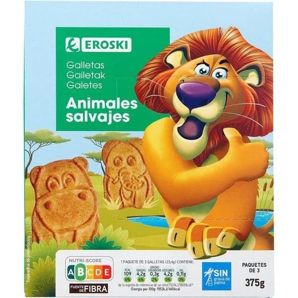 Galleta de animales EROSKI, caja 375 g - 1 ud - Imagen del producto en Findit