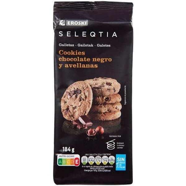 Galleta Cookie de avellanas EROSKI SELEQTIA, paquete 184 g - 1 ud - Imagen del producto en Findit