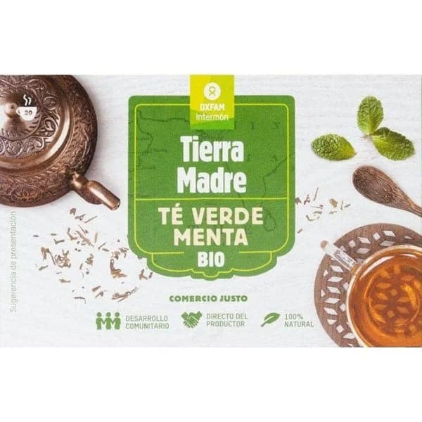 Té verde con menta bio INTERMÓN OXFAM, caja 20 sobres - 1 ud - Imagen del producto en Findit