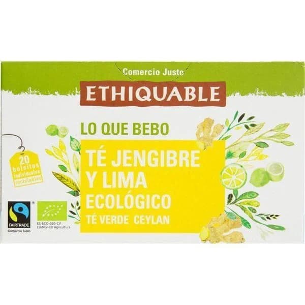 Té verde con jengibre y lima bio ETHIQUABLE, caja 20 sobres - 1 ud - Imagen del producto en Findit
