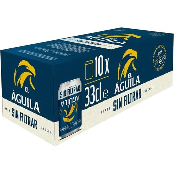 Cerveza sin filtrar EL AGUILA, pack lata 10x33 cl - 1 ud - Imagen del producto en Findit