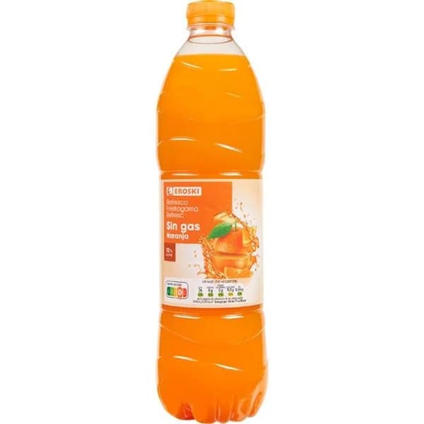 Refresco de naranja sin gas EROSKI, botella 1,5 litros - 1 ud - Imagen del producto en Findit