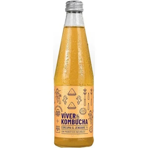 Kombucha de cúrcuma y jengibre VIVER KOMBUCHA, botellín 330 ml - 1 ud - Imagen del producto en Findit