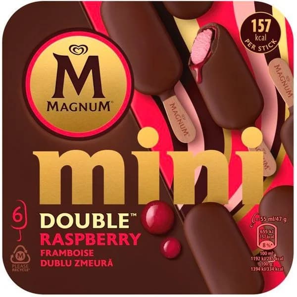 Helado mini doble raspberry MAGNUM, caja 6 unid - 1 ud - Imagen del producto en Findit