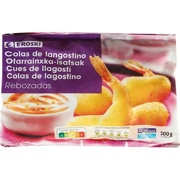 Colas de langostino rebozadas EROSKI, bolsa 300 g - 0.3 kg - Imagen del producto en Findit